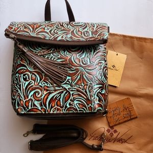 Patricia Nash Tooled Turquoise Luzille Leather Convertible Backpack/ Crossbody